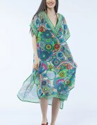 Shopika Rochie lunga de plaja tip poncho cu imprimeu mandale in nuante de verde