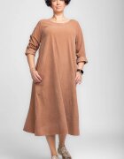 Shopika Rochie lunga din catifea reiata A-line camel