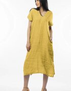 Shopika Rochie lunga din in cu funda pe spate galbena