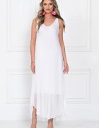 Shopika Rochie lunga din matase cu croi fluid si bretele fine eleganta alba