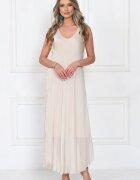 Shopika Rochie lunga din matase cu croi fluid si bretele fine eleganta bej