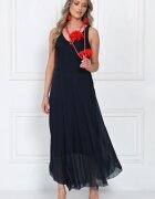 Shopika Rochie lunga din matase cu croi fluid si bretele fine eleganta bleumarin