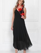Shopika Rochie lunga din matase cu croi fluid si bretele fine eleganta neagra