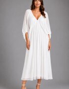 Shopika Rochie lunga din matase si vascoza cu maneci ample si decolteu adanc alba