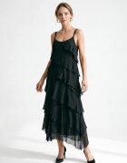Shopika Rochie lunga din matase si vascoza cu volane suprapuse oblic si croi vaporos neagra