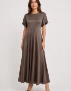 Shopika Rochie lunga din satin cu matase si vascoza croi amplu si design fluid gri