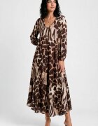 Shopika Rochie lunga din vascoza mata cu imprimeu animal print mixt maro
