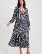 Shopika Rochie lunga din vascoza mata cu imprimeu zebra albastru-bej