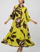 Shopika Rochie lunga galben lime cu imprimeu floral tip camasa croi amplu