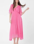 Shopika Rochie lunga in colturi din matase si vascoza cu bust petrecut roz fucsia