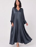 Shopika Rochie lunga tip caftan din satin cu matase si vascoza - gri