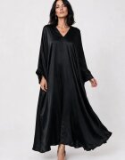 Shopika Rochie lunga tip caftan din satin cu matase si vascoza - neagra