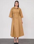 Shopika Rochie lunga tip camasa din poplin satinat de bumbac camel