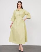 Shopika Rochie lunga tip camasa din poplin satinat de bumbac verde menta
