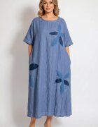 Shopika Rochie maxi bleu din denim subtire cu aplicatii florale couture