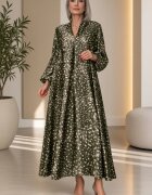 Shopika Rochie maxi din satin de matase si vascoza cu imprimeu abstract kaki