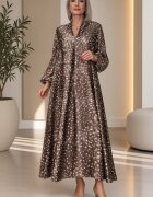 Shopika Rochie maxi din satin de matase si vascoza cu imprimeu abstract maro