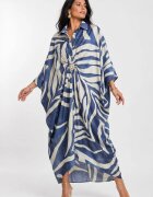 Shopika Rochie maxi tip caftan cu imprimeu grafic albastru bej drapaj si brosa detasabila