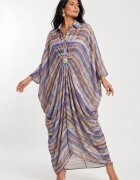 Shopika Rochie maxi tip caftan cu imprimeu multicolor drapaj si brosa detasabila