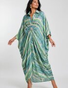 Shopika Rochie maxi tip caftan cu imprimeu verde drapaj si brosa detasabila