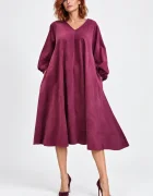 Shopika Rochie midi ampla din catifea reiata de bumbac bordo