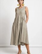 Shopika Rochie midi asimetrica din in cu croiala ampla A-line si detaliu drapat bej