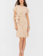 Shopika Rochie midi bej din vascoza petrecuta pe talie