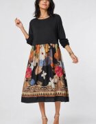 Shopika Rochie midi dama din jerseu si satin de matase cu imprimeu floral de toamna