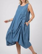 Shopika Rochie midi din jeans deschis cu fronseuri decorative