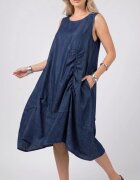 Shopika Rochie midi din jeans inchis cu fronseuri decorative