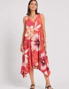 Shopika Rochie midi din vascoza cu imprimeu floral si croi asimetric caramizie