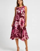 Shopika Rochie midi din vascoza cu imprimeu floral si croi asimetric roz bordo