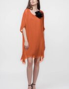 Shopika Rochie midi dreapta din matase si vascoza cu funda pe spate caramizie