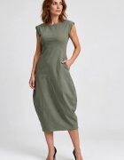 Shopika Rochie midi elastica cu croi lalea si buzunare laterale kaki