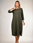 Shopika Rochie midi kaki din jerseu punto milano cu taietura oblica si croiala lejera