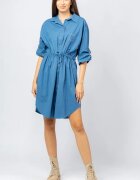 Shopika Rochie midi tip camasa din poplin de bumbac cu siret in talie albastra