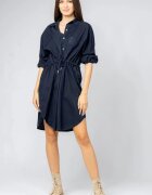 Shopika Rochie midi tip camasa din poplin de bumbac cu siret in talie bleumarin