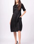 Shopika Rochie neagra lalea cambrata cu fermoar din poplin de bumbac