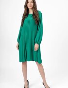 Shopika Rochie plisata midi A-line cu maneca lunga cu elastic verde