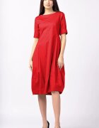 Shopika Rochie rosie lalea cambrata cu fermoar din poplin de bumbac