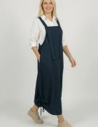 Shopika Rochie sarafan lunga cu bretele si snur reglabil din jerseu de bumbac bleumarin