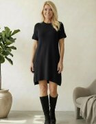 Shopika Rochie scurta A-line tricotata cu maneca scurta si nasture decorativ neagra