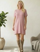Shopika Rochie scurta A-line tricotata cu maneca scurta si nasture decorativ roz
