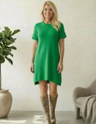 Shopika Rochie scurta A-line tricotata cu maneca scurta si nasture decorativ verde