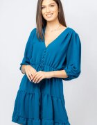 Shopika Rochie scurta din voal cu maneci 3 4 si volanase albastra