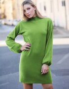 Shopika Rochie scurta tricotata cu maneca bufanta verde olive