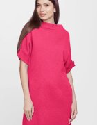 Shopika Rochie scurta tricotata cu maneca scurta si nasture din vascoza fucsia