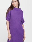 Shopika Rochie scurta tricotata cu maneca scurta si nasture din vascoza mov