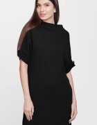 Shopika Rochie scurta tricotata cu maneca scurta si nasture din vascoza neagra