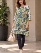 Shopika Rochie tricotata cu maneca fluture si imprimeu mandale